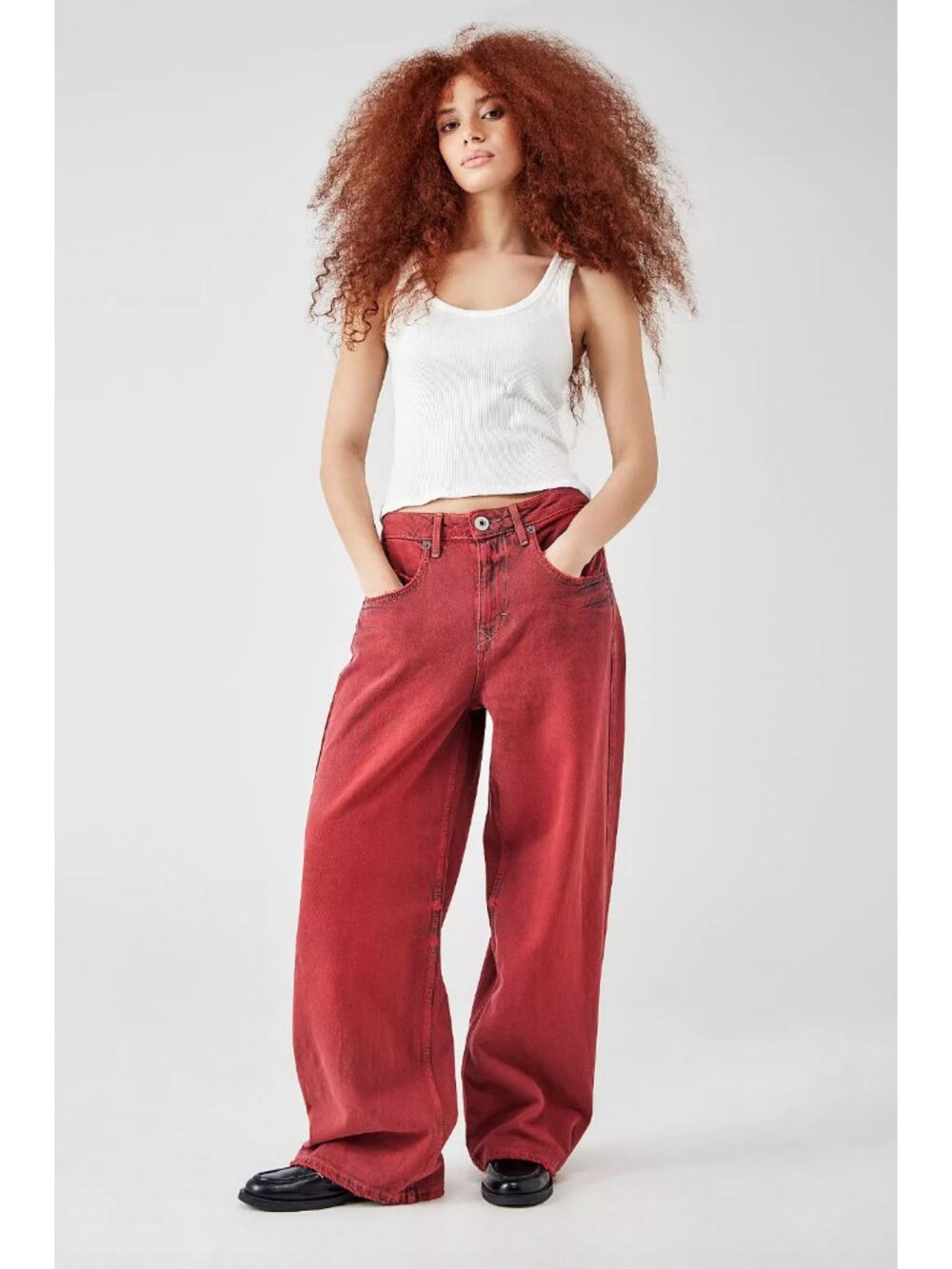 BDG Urban Outfitters Red Faded Wide Leg Baggy Relaxed Jaya Cotton Denim Jeans
